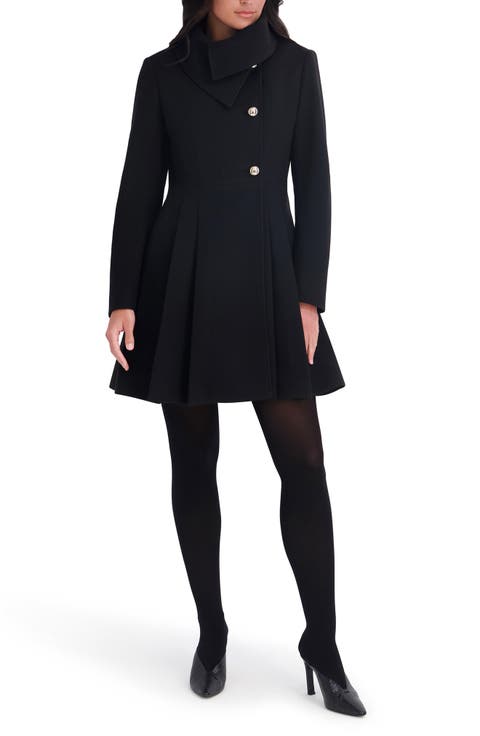Asymmetric Button-Front Pleated Coat