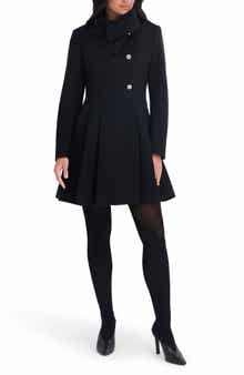 Asymmetric Button-Front Pleated Coat