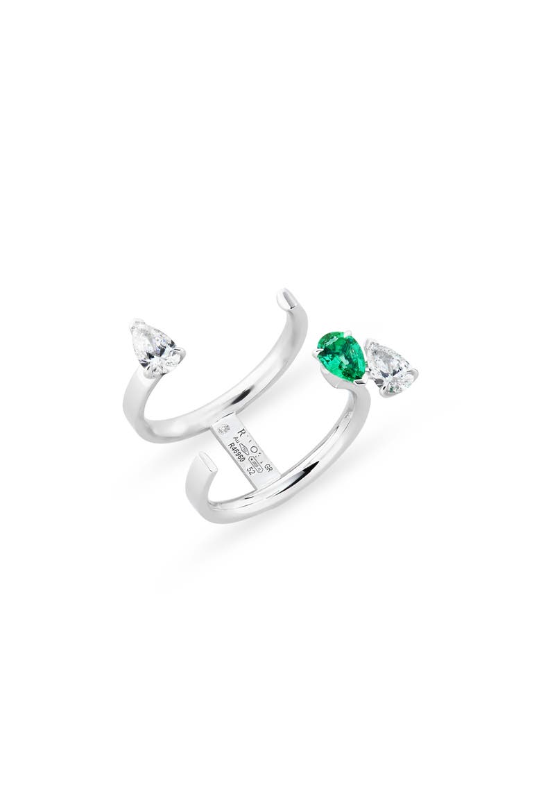 Serti Sur Vide Diamond & Emerald Open Ring, Main, color, WHITE GOLD/ EMERALD