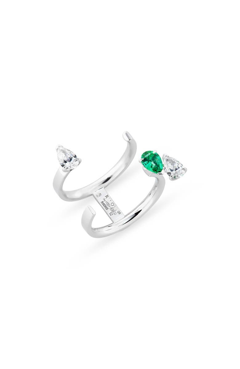 REPOSSI Serti Sur Vide Diamond & Emerald Open Ring, Main, color, White Gold/ Emerald
