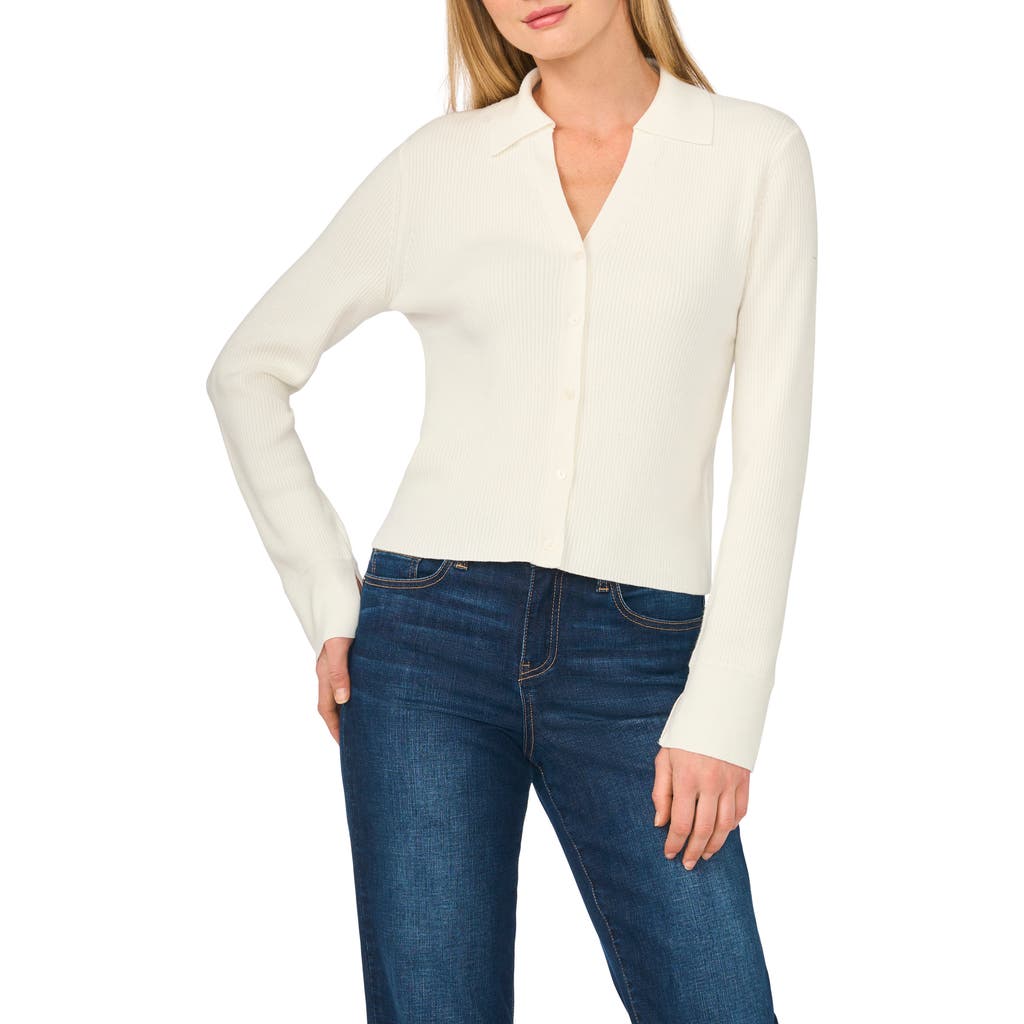 Parker Collared Rib Cardigan In Ivory Crme