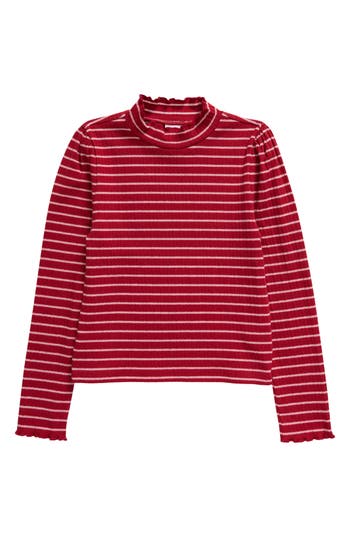 Shop Nordstrom Kids' Metallic Mock Neck Top In Red Rio- Silver Luxe Stripe