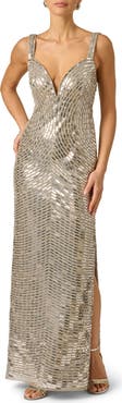 Adrianna Papell Beaded Open Back Gown