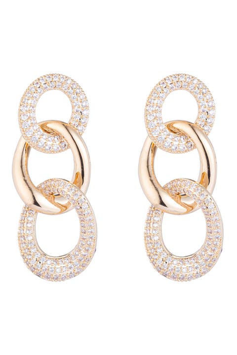 Chain Link CZ Crysal Drop Earrings