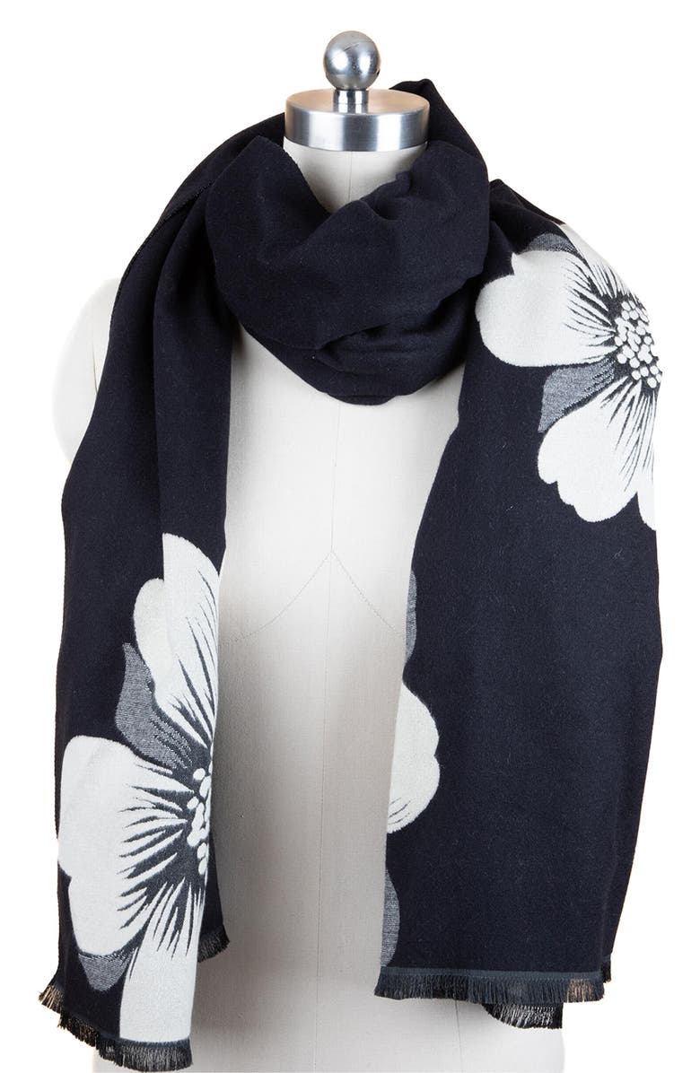 SAACHI Floral Reversible Scarf, Alternate, color, Black