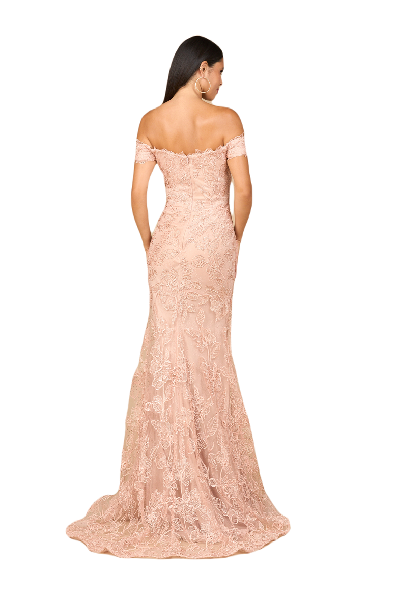 Off Shoulder Lace Mermaid Gown, Alternate, color, Blush