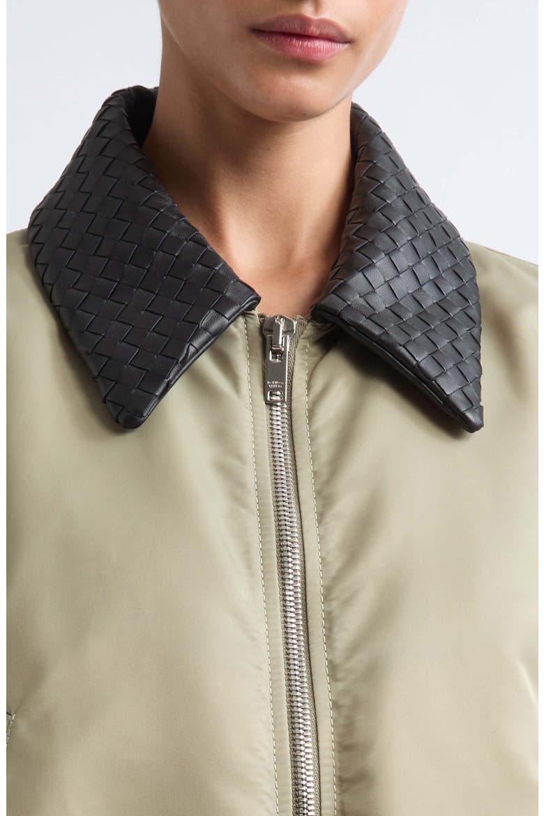 Intrecciato Leather Collar Nylon Bomber Jacket, Alternate, color, 3167 TARRAGON