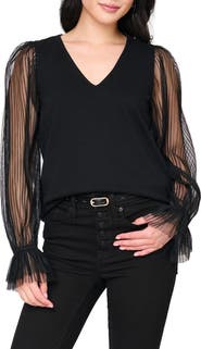 GIBSONLOOK Pleated Bell Sleeve Stretch Cotton Ponte Top