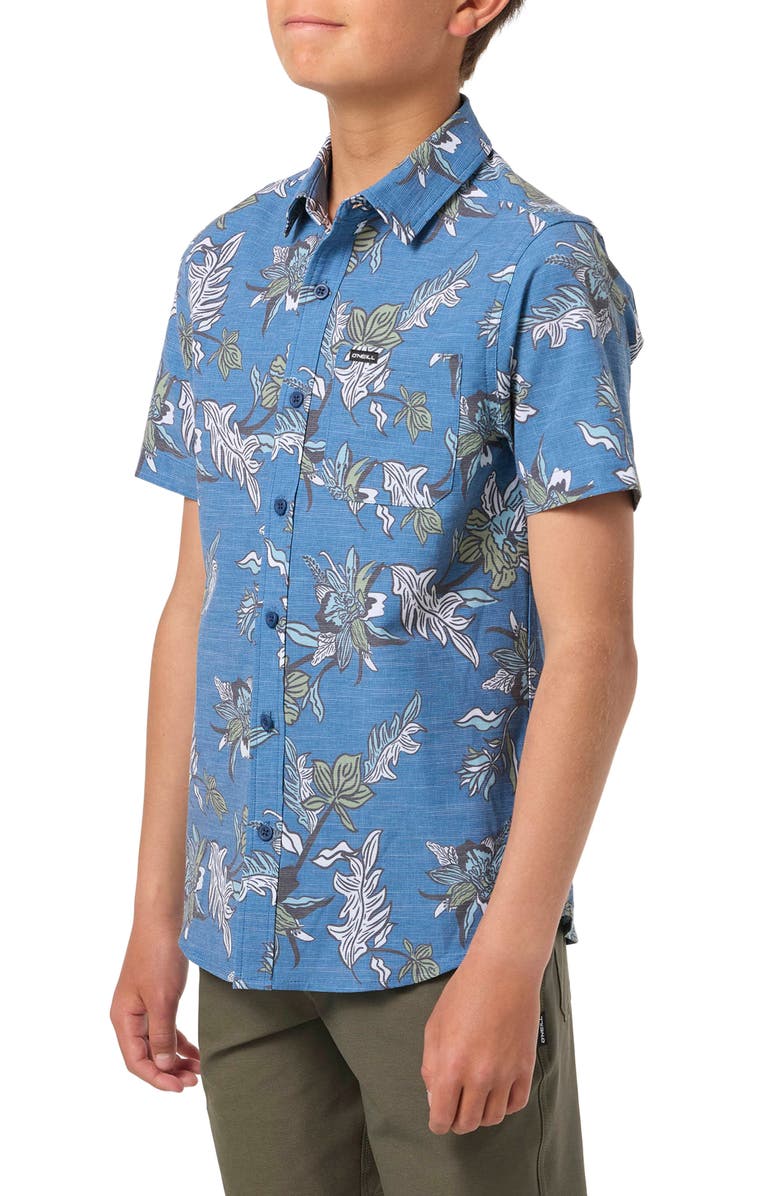 O'Neill Kids' Standard Fit Short Sleeve Performance Button-Up Shirt, Alternate, color, Midnight Navy