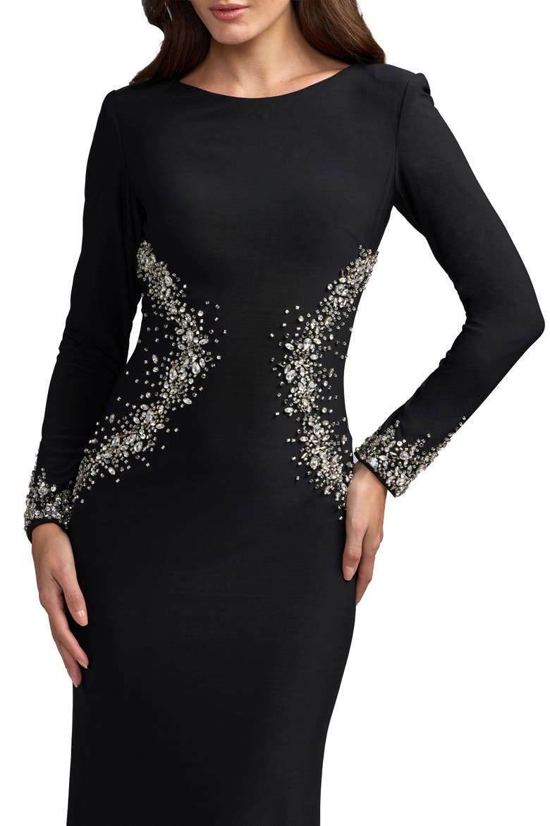 Long Sleeve Embellished Jersey Gown, Alternate, color, Black