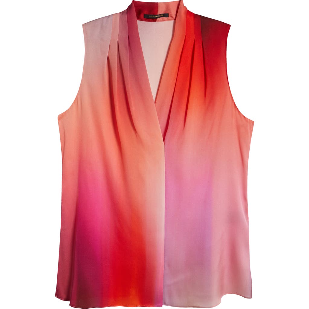 Kobi Halperin Pleated Sleeveless Stretch Silk Top In Poppy Multi