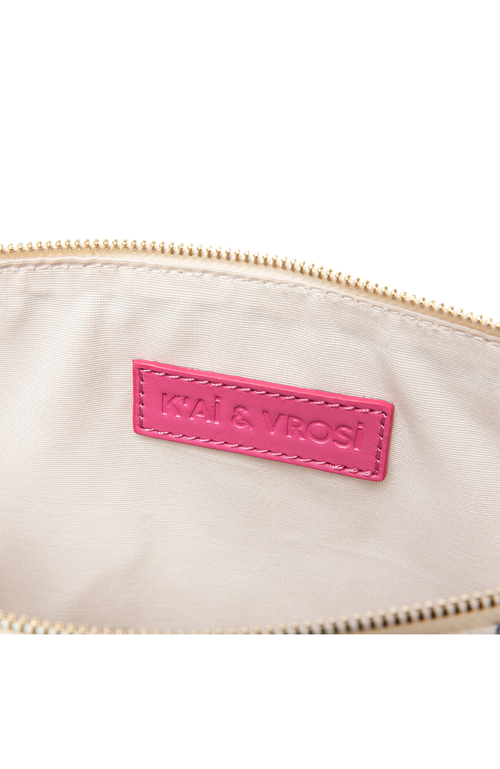 Kai & Vrosi K'ai & Vrosi Defne Calfskin & Handloomed Fabric Clutch In Pink