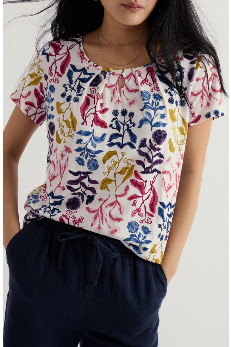Appletree Floral Keyhole T-Shirt, Main, color, INKY BOTANICAL CHALK