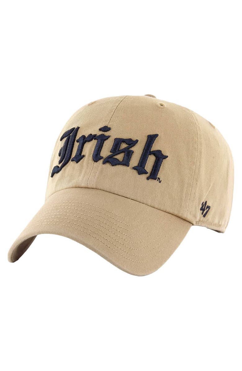 '47 Men's '47 Khaki Notre Dame Fighting Irish Vault Clean Up Adjustable Hat, Main, color,