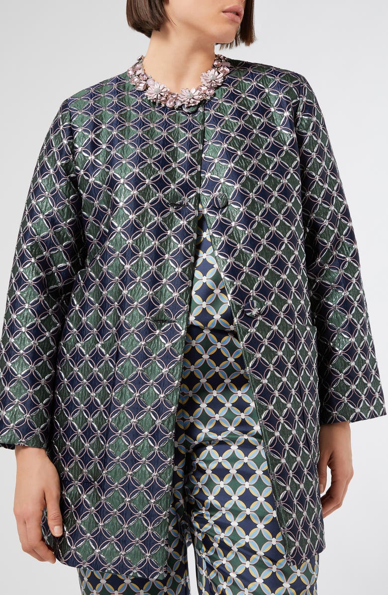 Marina Rinaldi Dinda Geometric Jacquard Jacket, Alternate, color, Midnight Blue