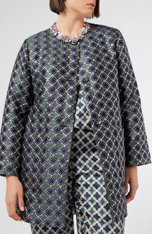 Marina Rinaldi Dinda Geometric Jacquard Jacket In Blue