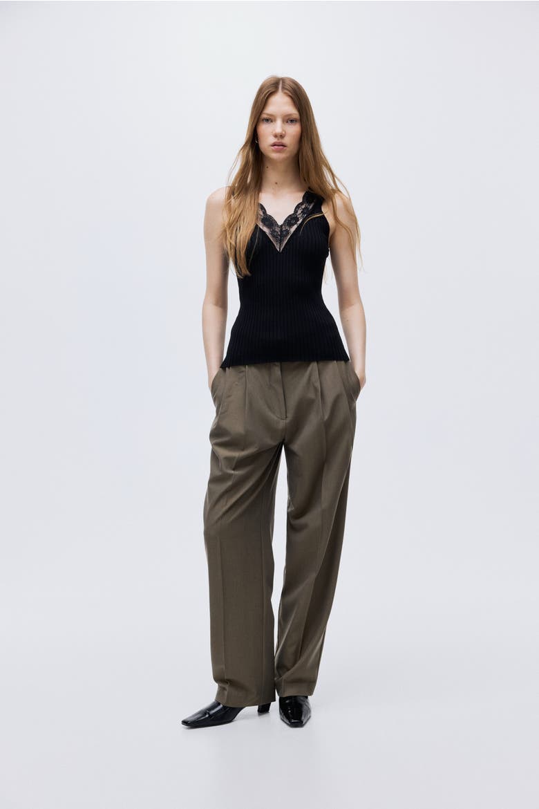 Lace-trimmed Vest Top, Alternate, color, Black