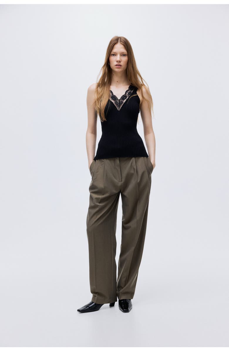 H&M Lace-trimmed Vest Top, Alternate, color, Black