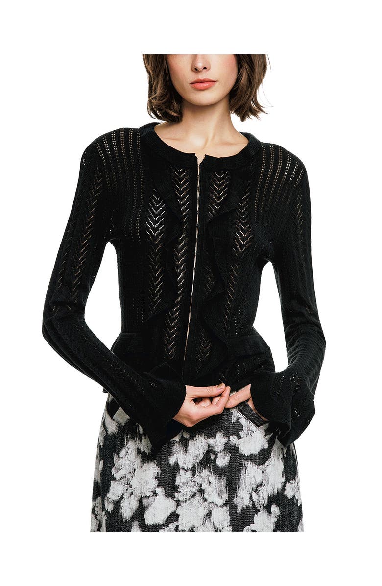 Anna Sui Victorian Pointelle Cardigan, Alternate, color, Black