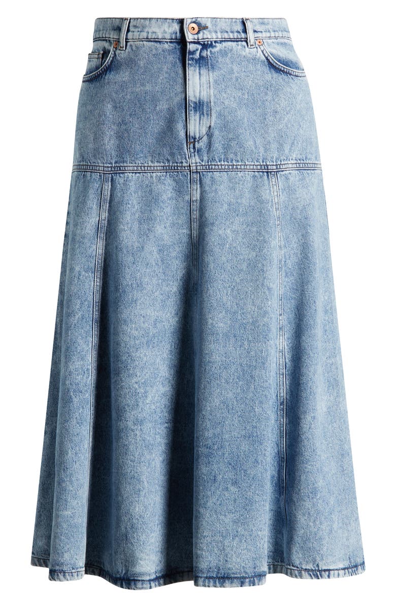 Marina Rinaldi Fascia Pleated A-LIne Denim Skirt, Alternate, color,