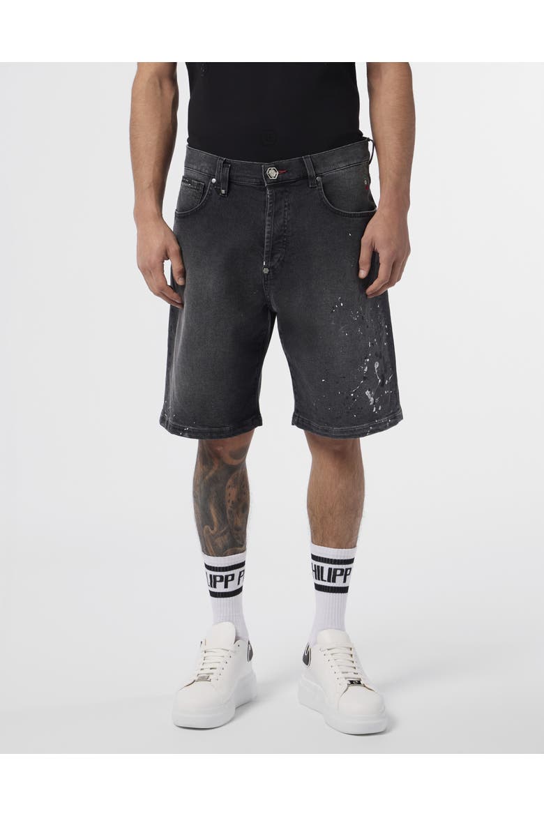 Denim Shorts Paint Men, Main, color, pantherblack