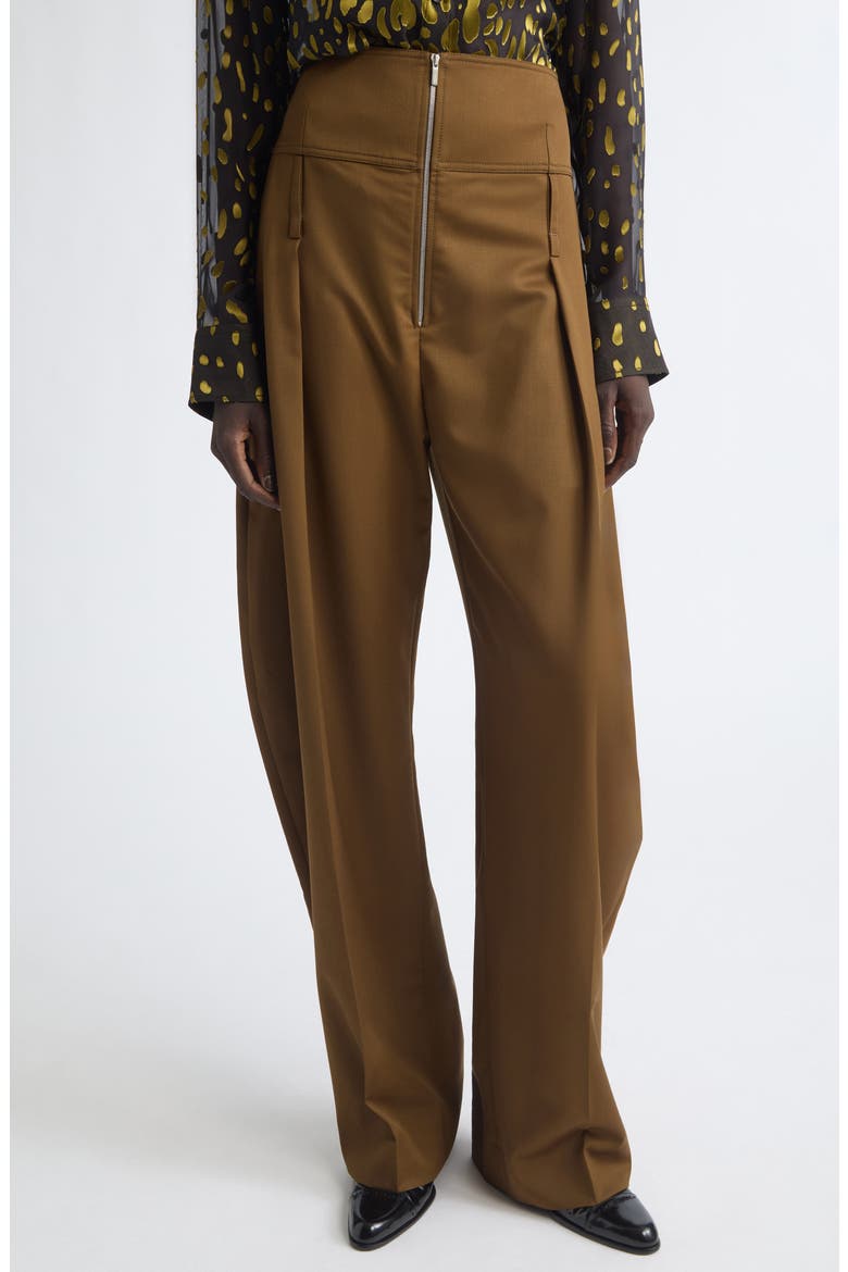 Pleated Barrel Leg Wool & Cashmere Pants, Main, color, SOY SEED