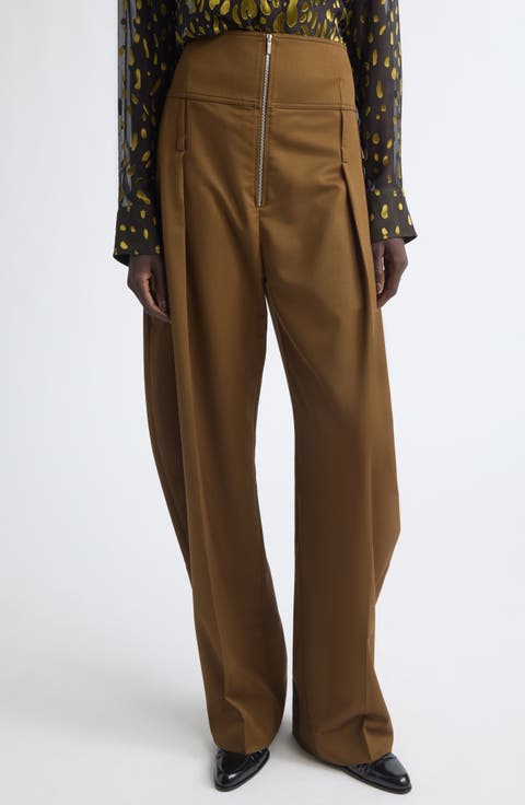 Pleated Barrel Leg Wool & Cashmere Pants