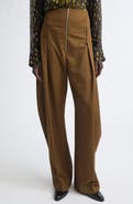 FERRAGAMO Pleated Barrel Leg Wool & Cashmere Pants