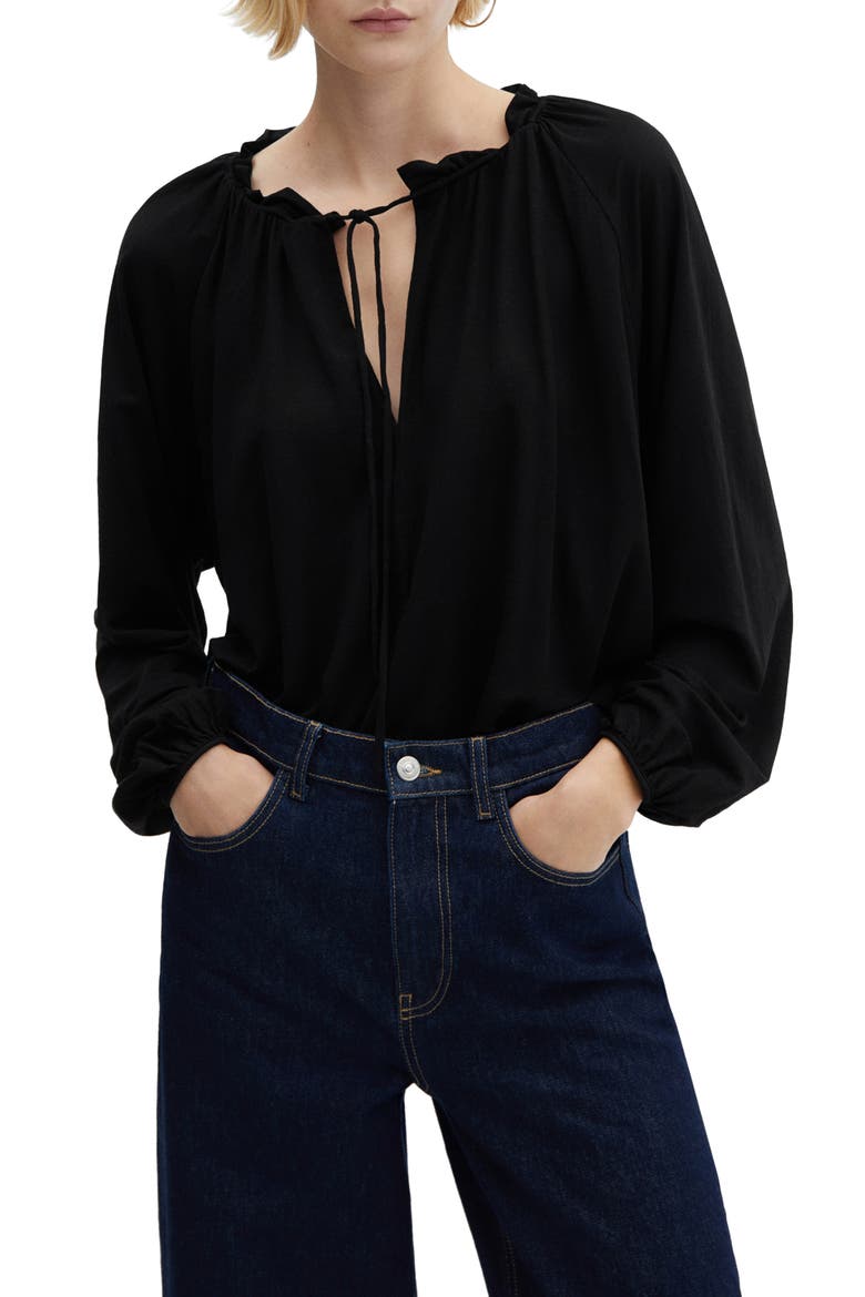 Puff Sleeve Shirt, Main, color, BLACK