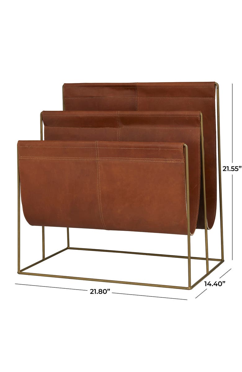 SONOMA SAGE HOME Brown Leather 3-Slot Magazine Holder with Metal Stand, Alternate, color, 