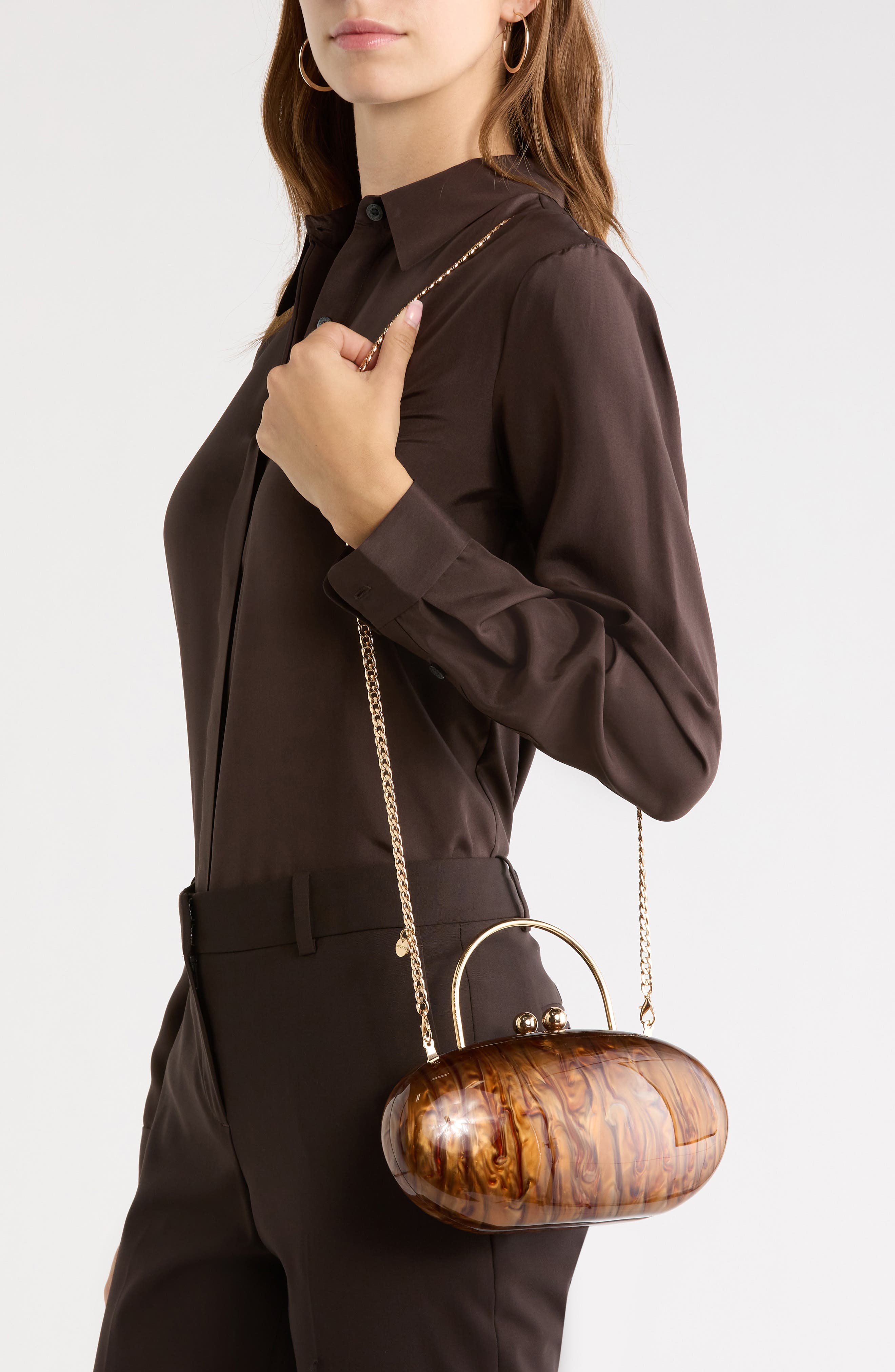 Imelda Acrylic Top Handle Bag, Alternate, color, CHOCOLATE