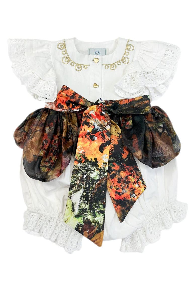 Alexis Foliage Print Romper, Main, color, White with Brown Flower Print