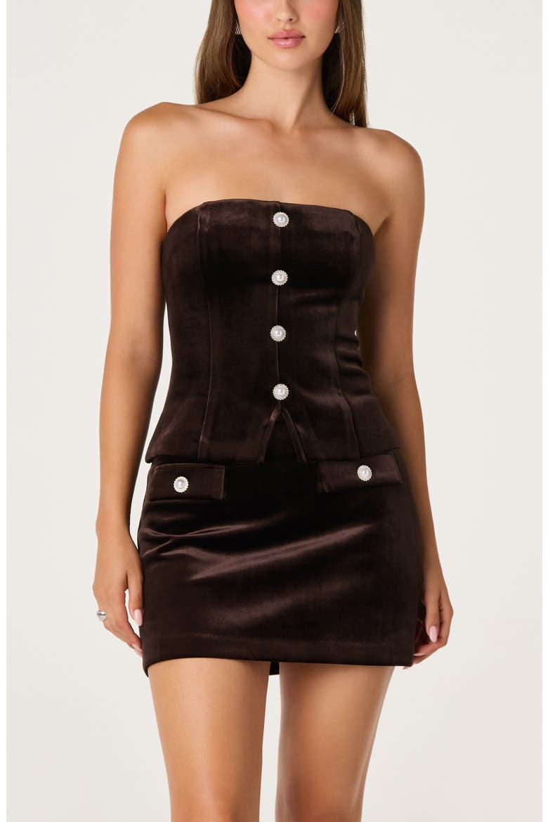Raphaelle Strapless Velvet Top, Main, color, DARK BROWN
