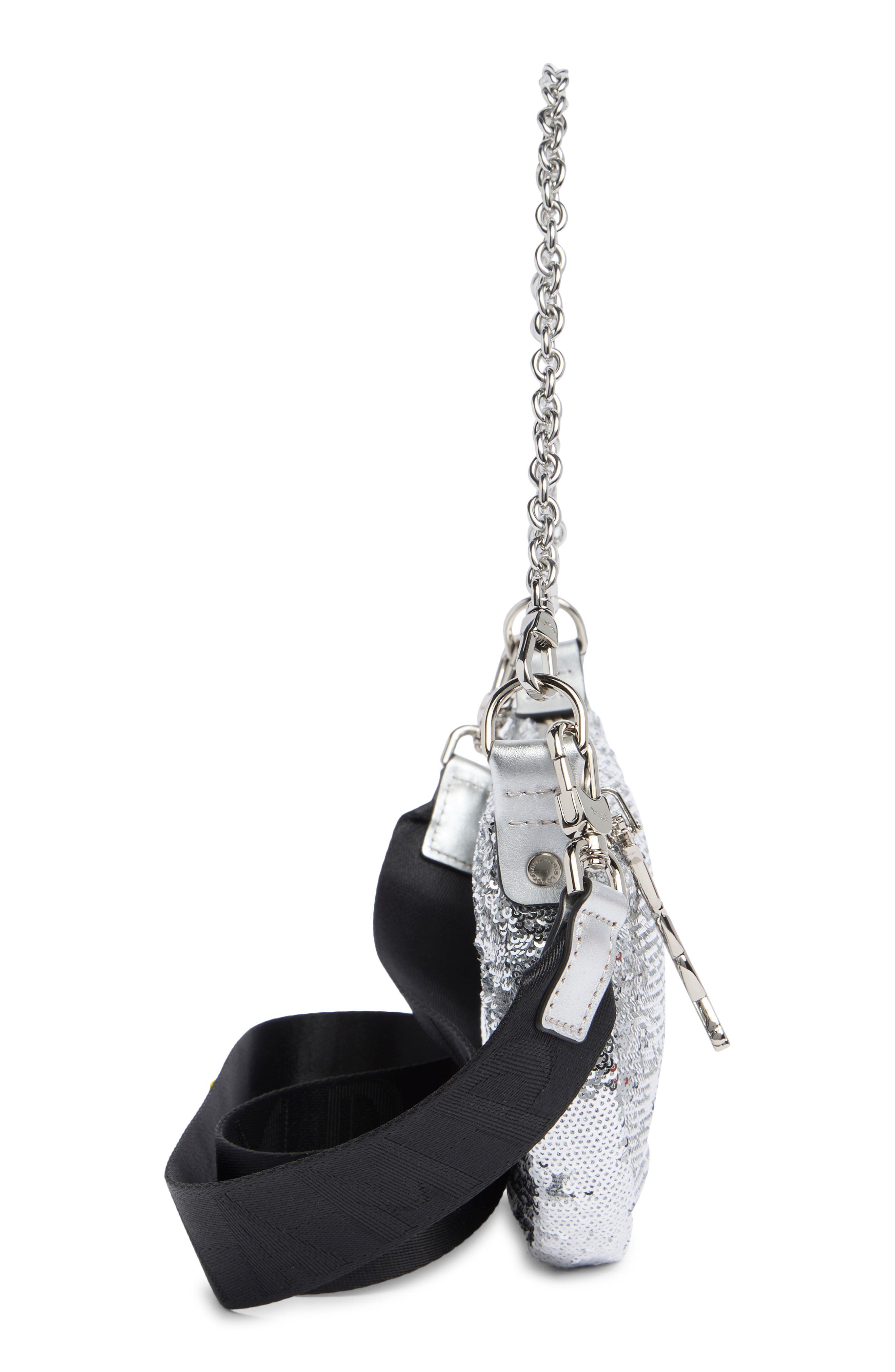 Longchamp Smile Glitter Sequin Half Moon Convertible Crossbody Bag, Alternate, color, Silver