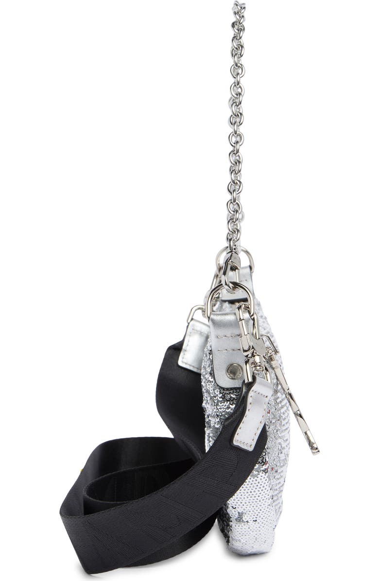 Longchamp Smile Glitter Sequin Half Moon Convertible Crossbody Bag, Alternate, color, Silver