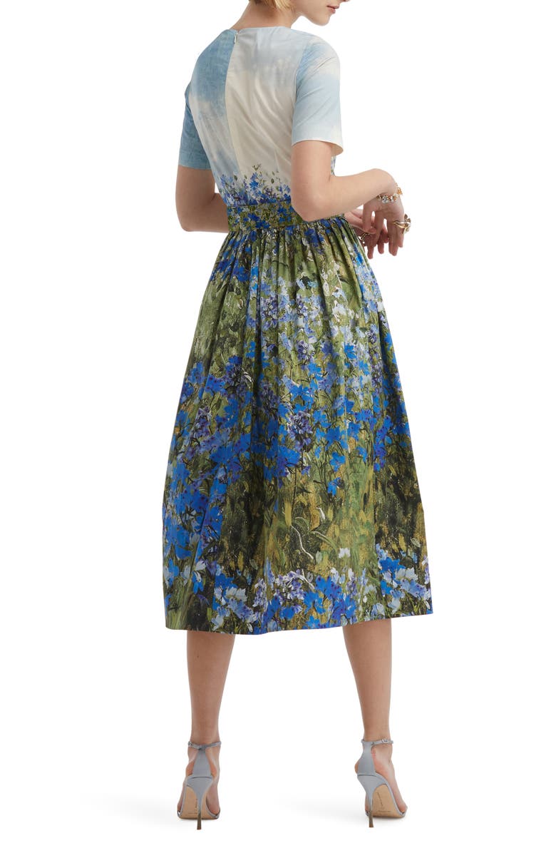 Oscar de la Renta Floral Field Belted Stretch Cotton Dress, Alternate, color, 