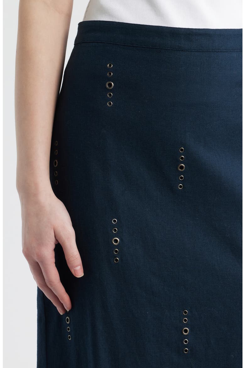 Aubrey Grommet Trim Linen & Cotton Midi Skirt, Alternate, color, SAL