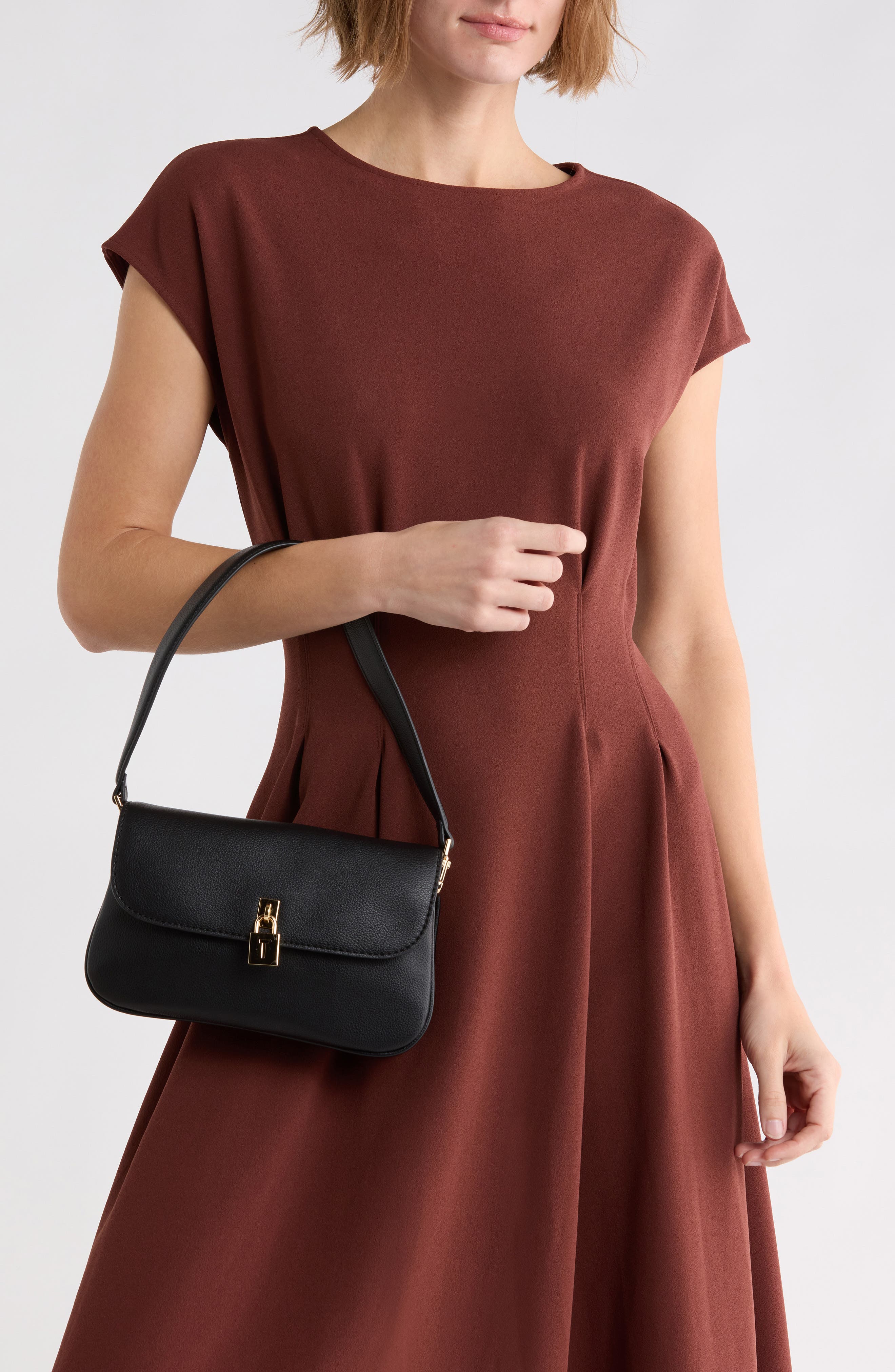 Estelle Faux Leather Baguette Bag, Alternate, color, BLACK