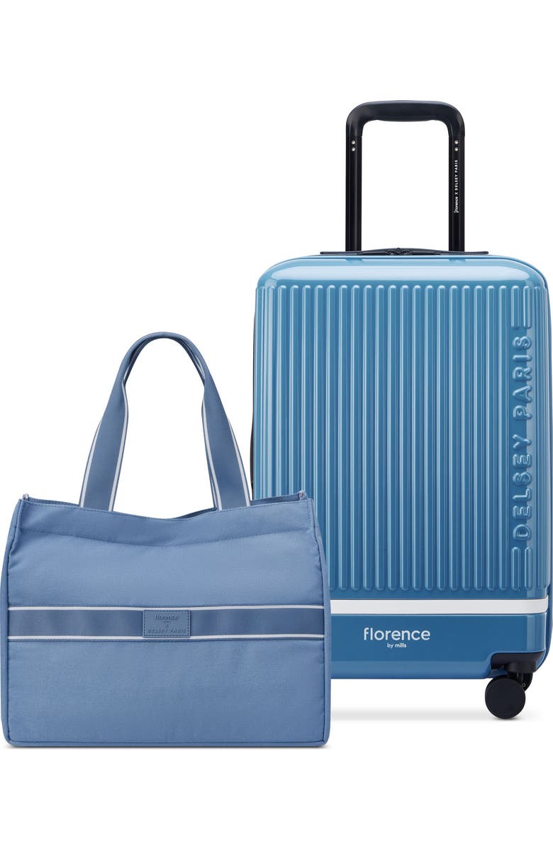 Florence by Mills Spin Me Away 2 Piece Set 20" Expandable Carry On Spinner & Totes The Best Handbag Set, Main, color, Zinc Blue