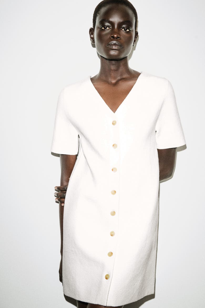 Buttoned Milano-knit Mini Dress, Alternate, color, WHITE
