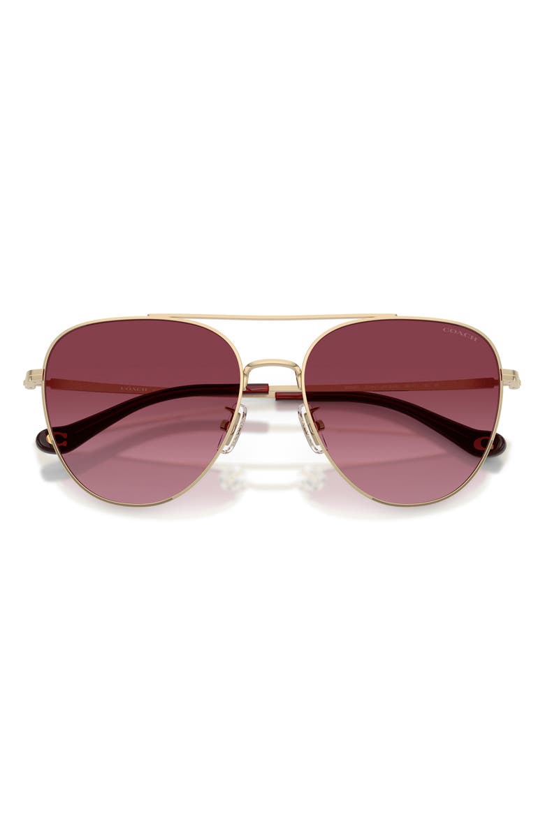 COACH 56mm Gradient Pilot Sunglasses, Alternate, color, Light Gold / Merlot Gradient