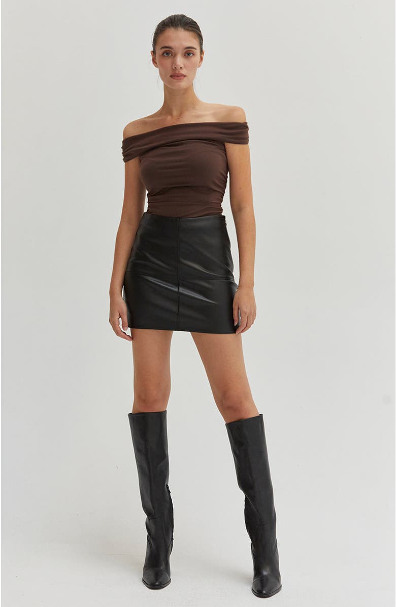 CRESCENT Faux Leather Column Mini Skirt, Alternate, color, 