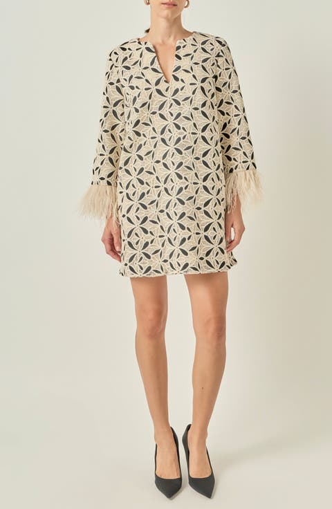 Crochet Minidress with Feather Cuffs