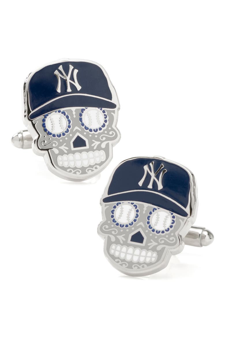New York Yankees Sugar Skull Cuff Links, Main, color, GRAY