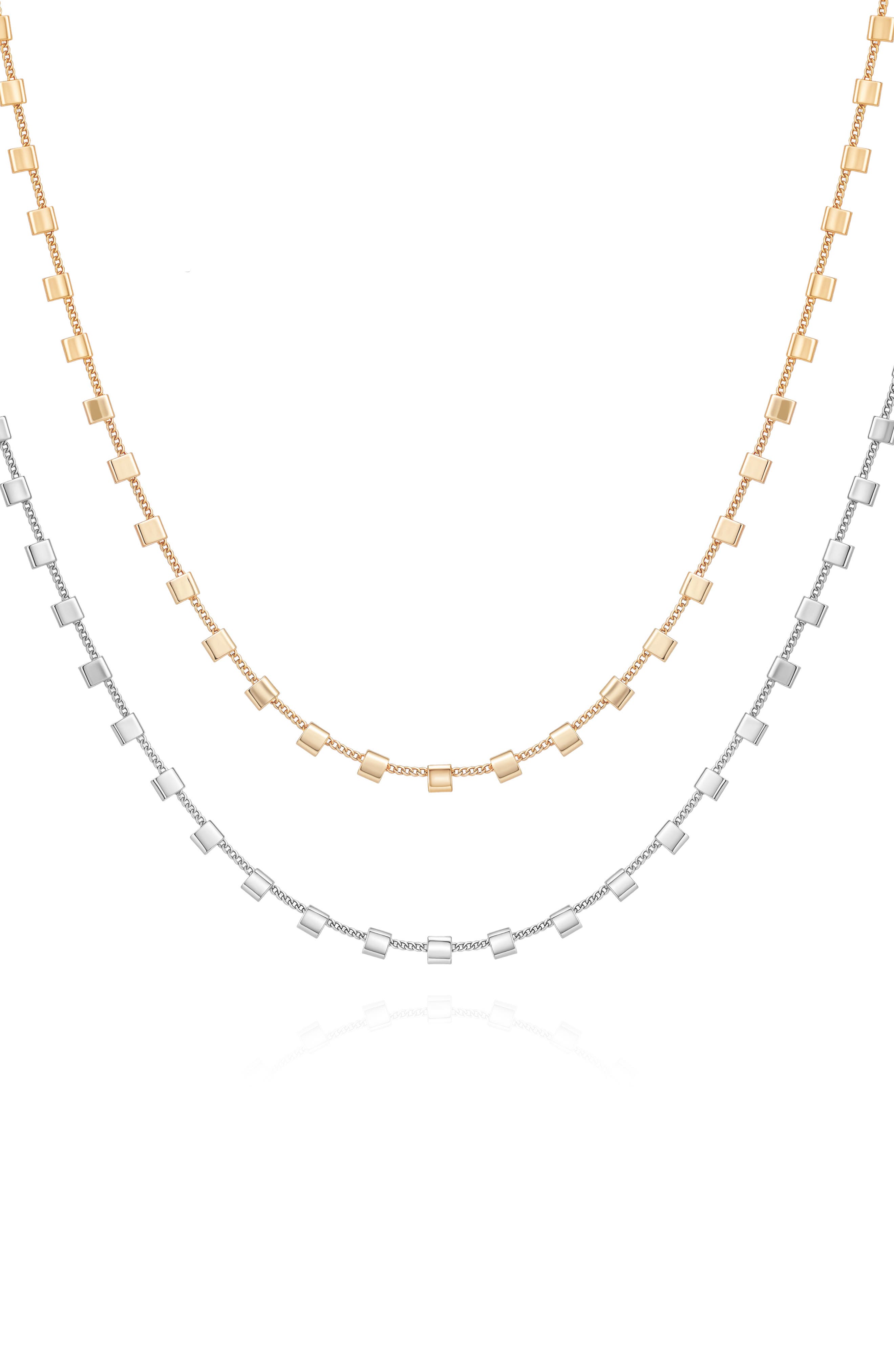Vince Camuto Set of 2 Two-Tone Square Station Chain Necklaces