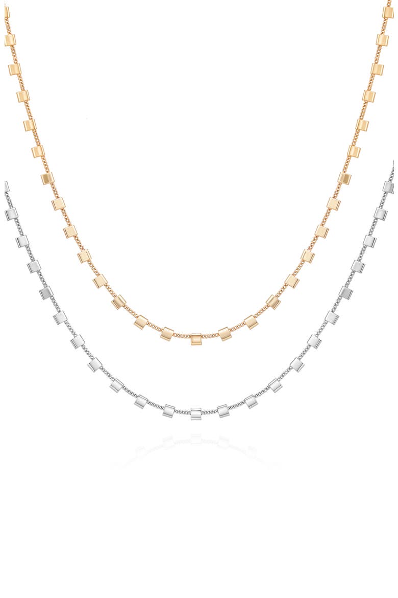 Set of 2 Two-Tone Square Station Chain Necklaces, Main, color, TWO-TONE