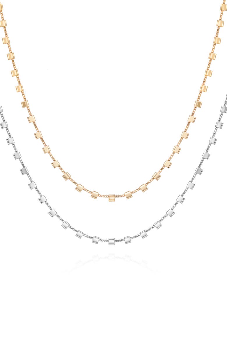 Vince Camuto Set of 2 Two-Tone Square Station Chain Necklaces, Main, color, Two-Tone