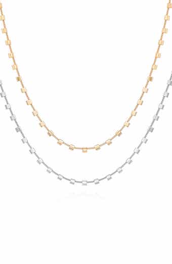 Set of 2 Two-Tone Square Station Chain Necklaces
