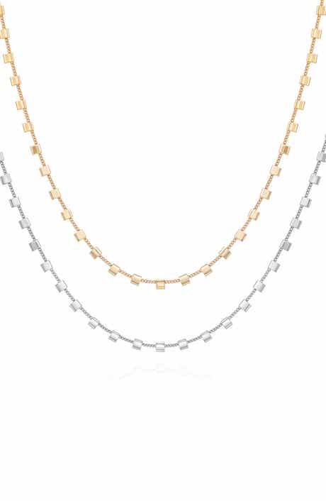 Vince Camuto Set of 2 Two-Tone Square Station Chain Necklaces