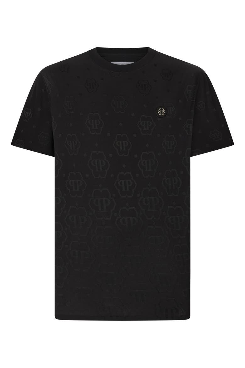 Round Neck T-Shirt Jacquard Tennis Monogram Men, Main, color, black